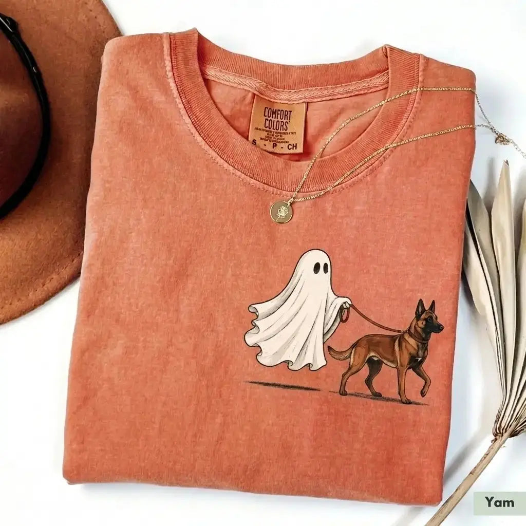 Custom Ghost Walking Dog Comfort Colors Shirt – Cute Halloween Pet Tee