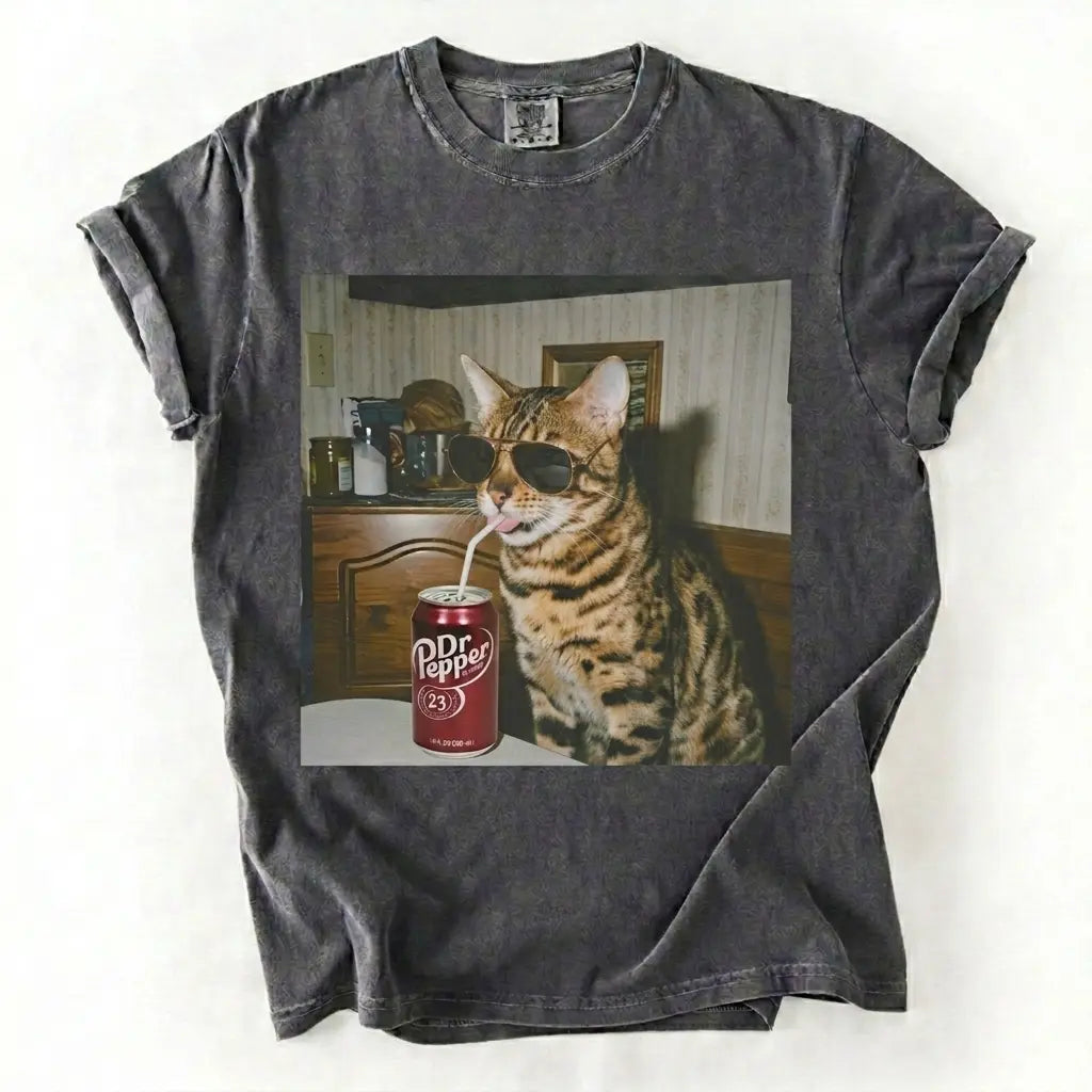 Cat Breeds Drinking Soda Graphic T-Shirt