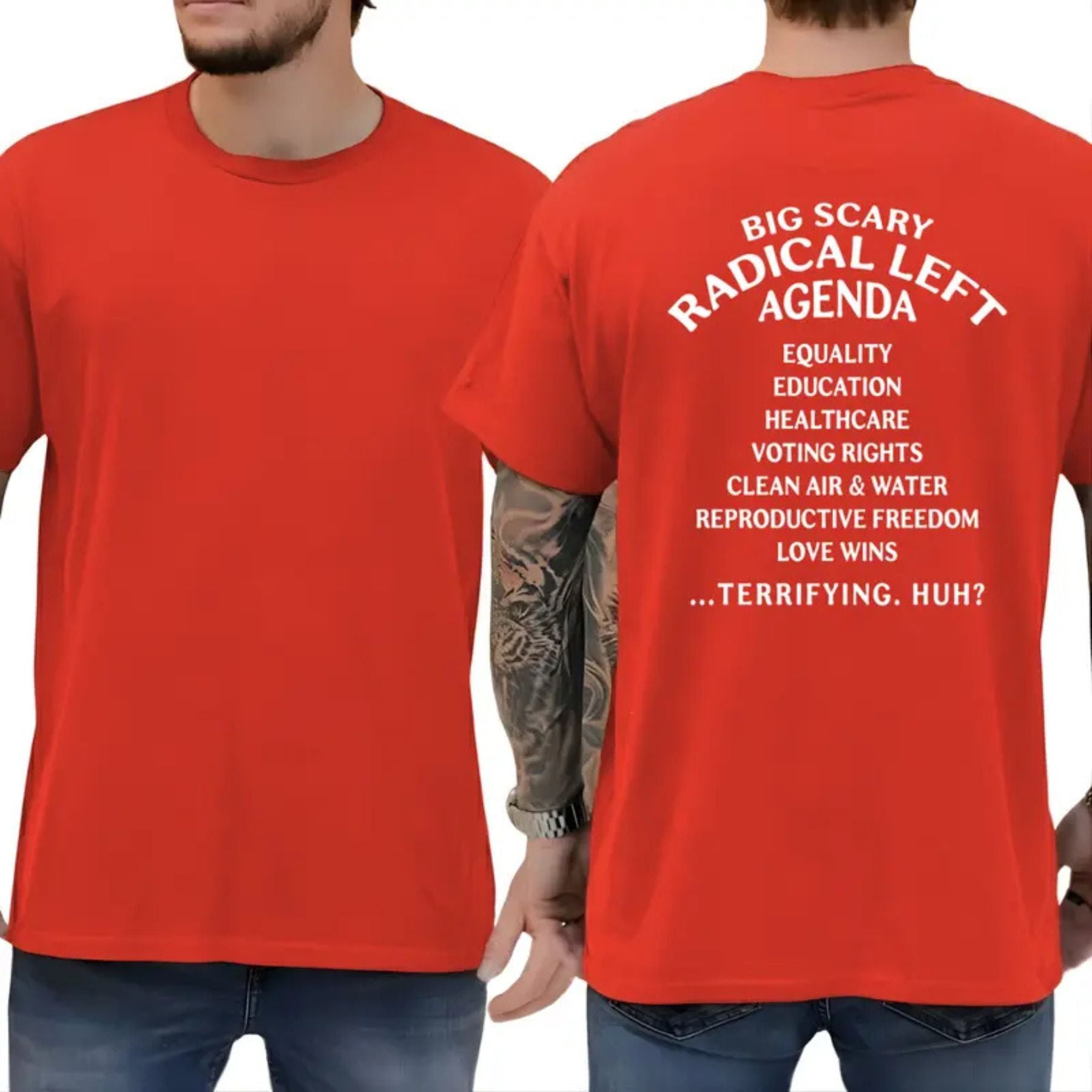 "Big Scary Radical Left Agenda" T-Shirt – Funny Political Satire Graphic Tee, Unisex Cotton Shirt - Teezioo