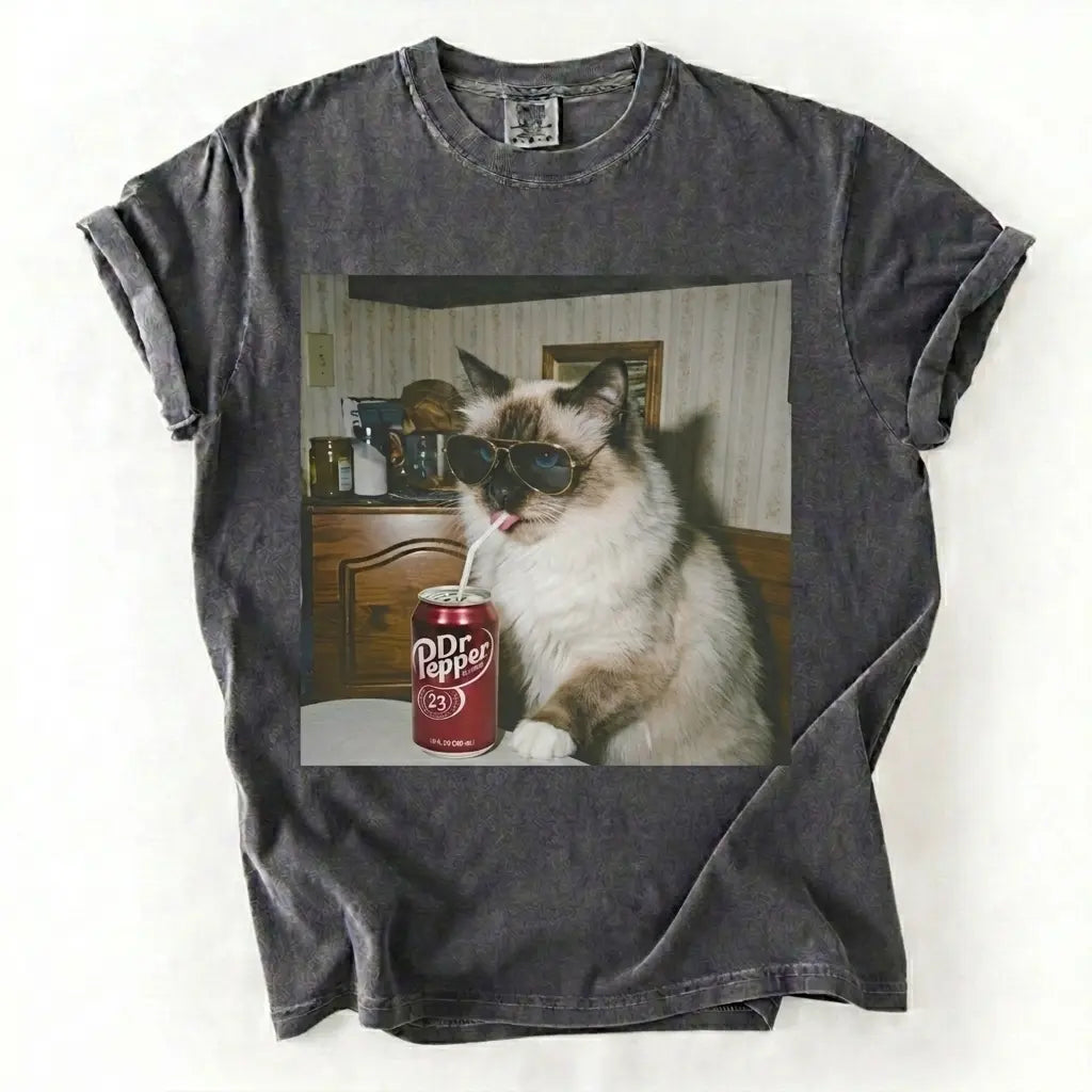 Cat Breeds Drinking Soda Graphic T-Shirt