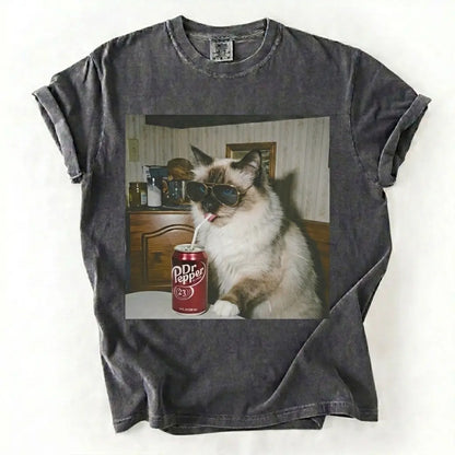 Cat Breeds Drinking Soda Graphic T-Shirt