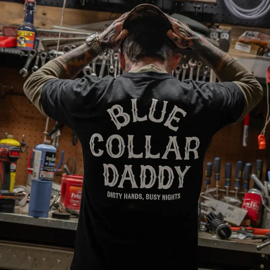 "Blue Collar Daddy" T-Shirt – Industrial Workwear Graphic Tee, Unisex Cotton Shirt - Teezioo