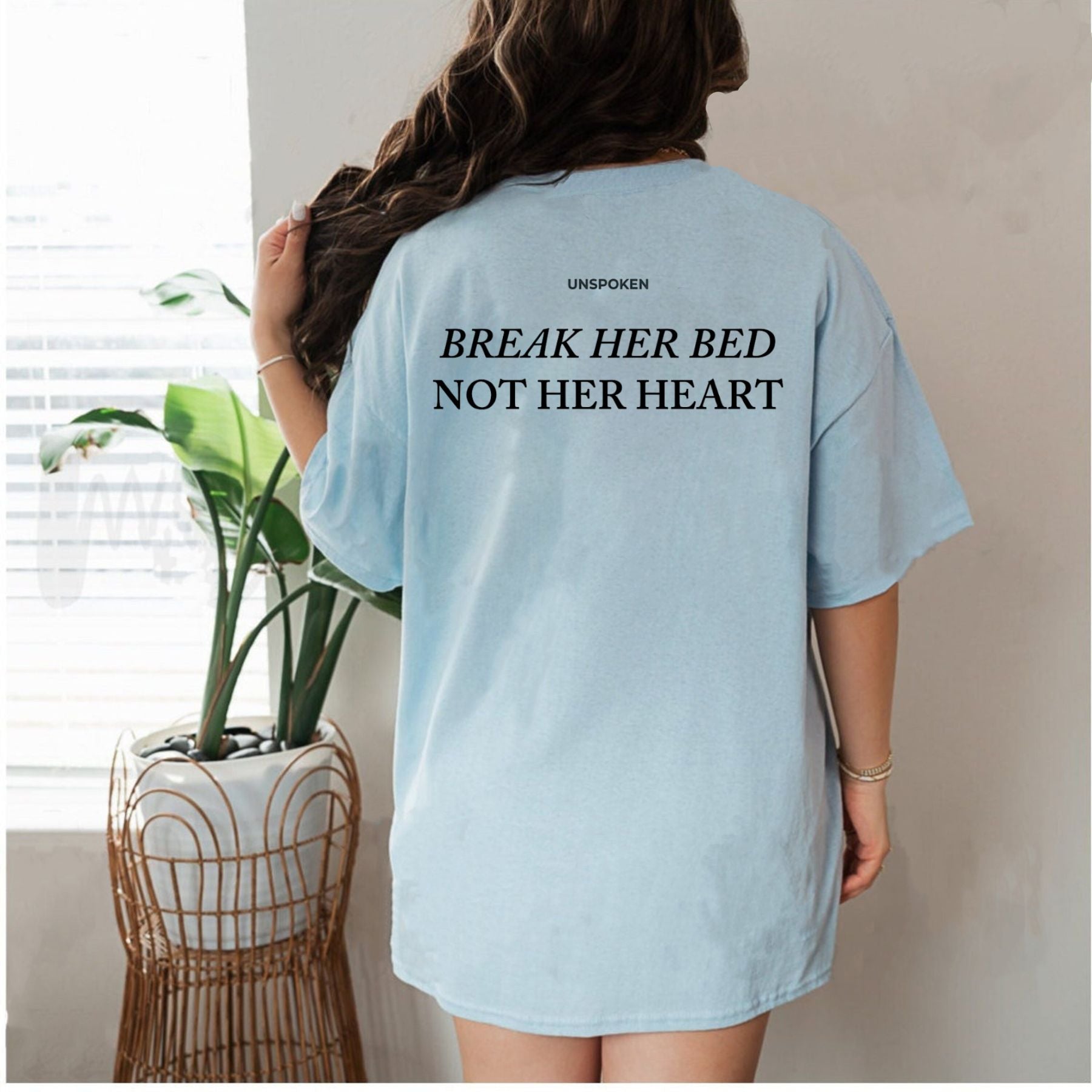 "Break Her Bed Not Her Heart" Funny Quote T-Shirt – Sarcastic Edgy Graphic Tee, Premium 100% Cotton Cheeky Relationship Top, Made in USA - Teezioo