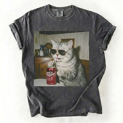 Cat Breeds Drinking Soda Graphic T-Shirt