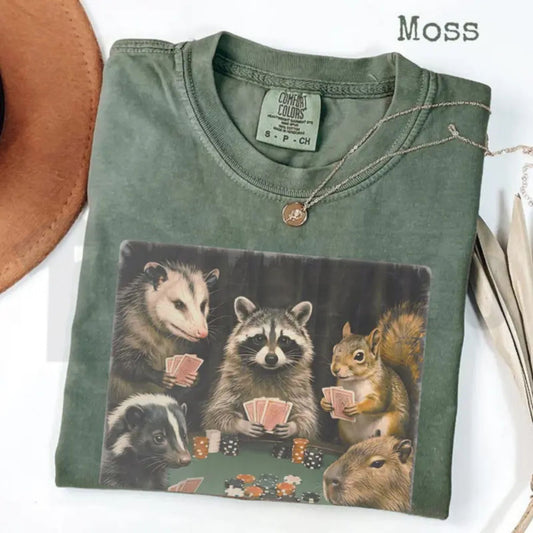 Comfort Colors Animals Playing Poker Premium Vintage Graphic T-Shirt - Teezioo