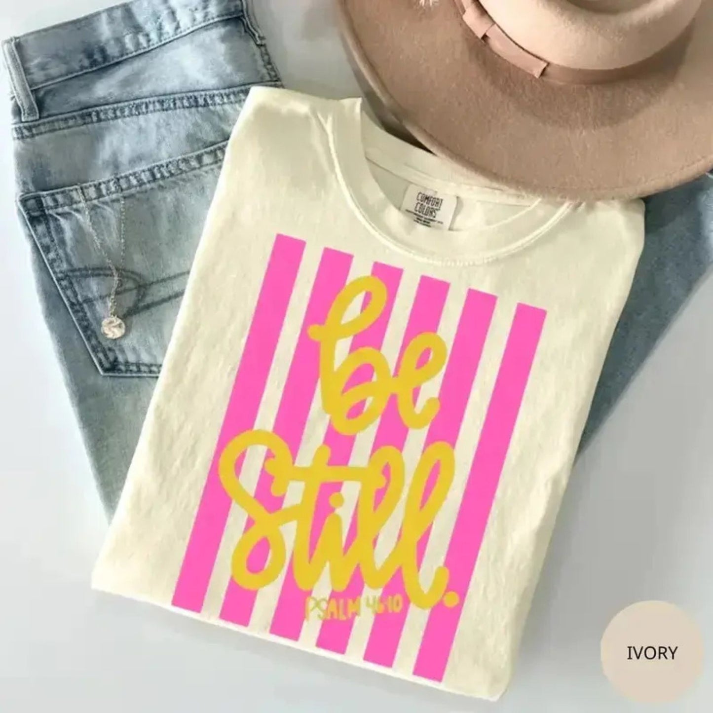 Comfort Colors Be Still T-Shirt – Girly Pink Stripes Coquette Aesthetic Faith Graphic Tee - Teezioo