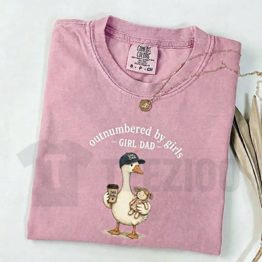 Comfort Colors Girl Dad Shirt – Funny Outnumbered By Girls Duck Graphic Tee, Cute Retro Father’s Day Gift - Hiyatee