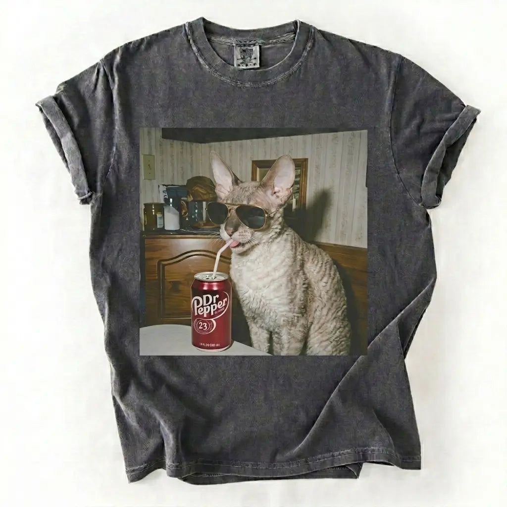 Cat Breeds Drinking Soda Graphic T-Shirt