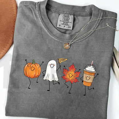 Cute Autumn Pumpkin Ghost Comfort Colors Shirt – Retro Spooky Halloween Tee - Teezioo