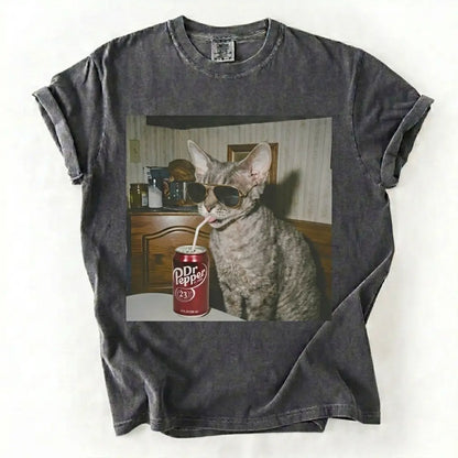 Cat Breeds Drinking Soda Graphic T-Shirt