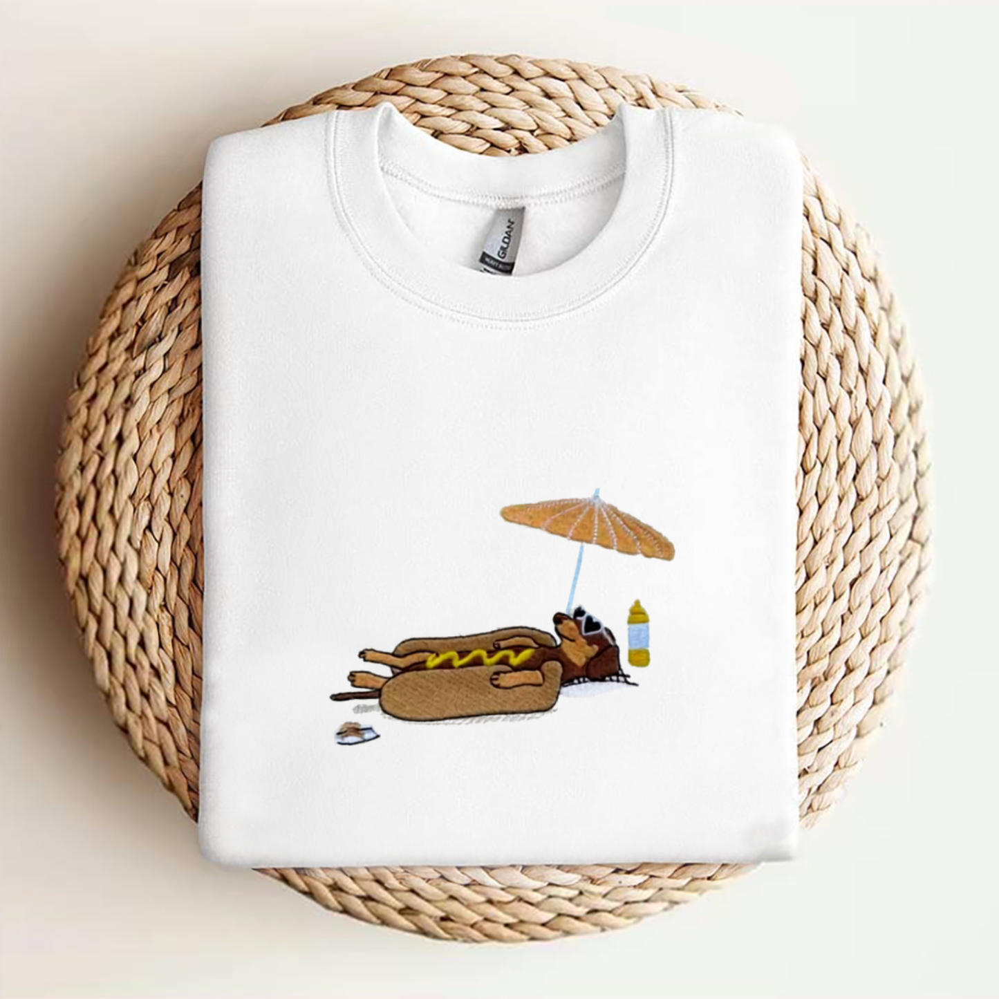 Embroidered "Hot Dog" Dachshund Beach Tee - Teezioo