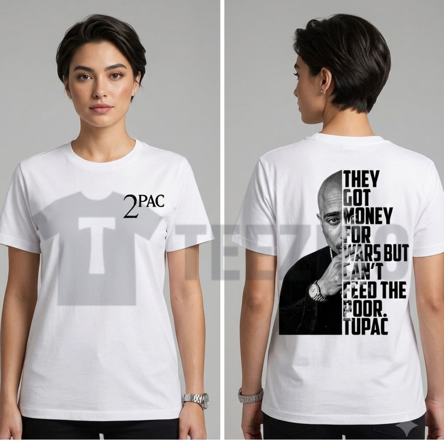 Front view of 2Pac Rapper Shirt in a vintage 90s hip hop rap graphic style - dogmomhat