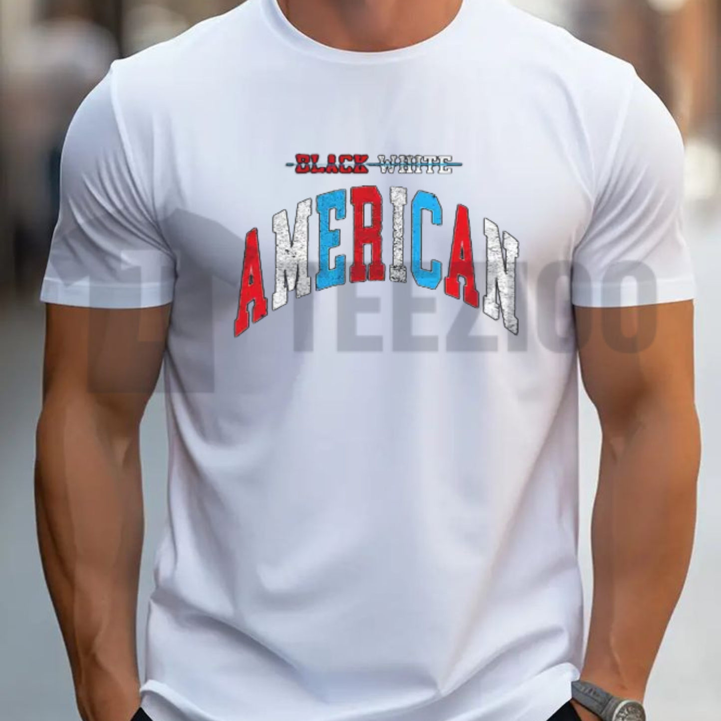 Front view of American Urban Heavy Day Graphic Tee styled as a gym pump cover - teezioo
