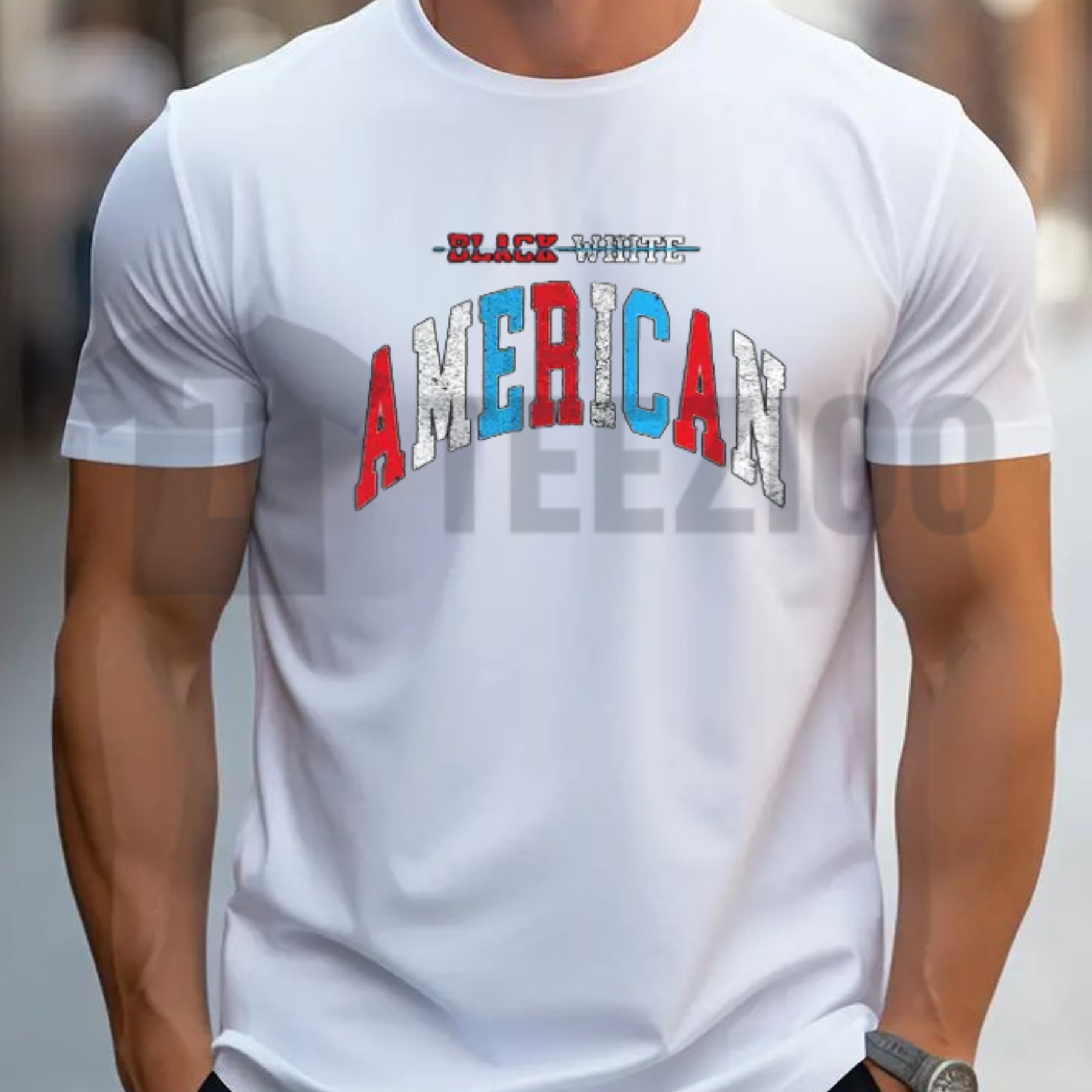 Front view of American Urban Heavy Day Graphic Tee styled as a gym pump cover - teezioo
