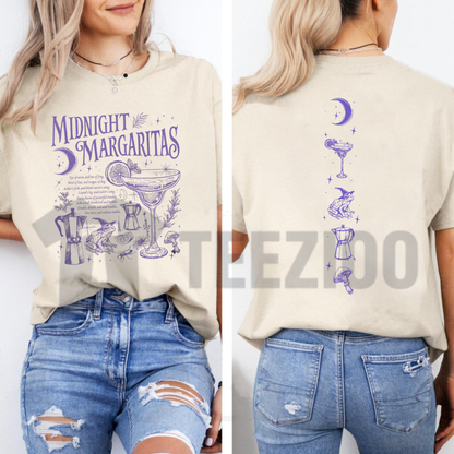 Front view of Comfort Colors Midnight Margaritas 2-Sided T-Shirt featuring a minimalist front chest logo - teezioo