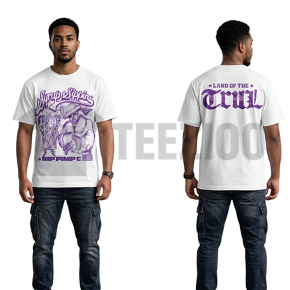 Front view of Pimp C Heavy Cotton Unisex Graphic T-Shirt in a vintage 90s bootleg rap style - teezioo