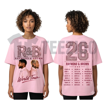 Front view of Raymond And Brown World Tour 2026 Premium Cotton Vintage Concert Style T-Shirt - teezioo