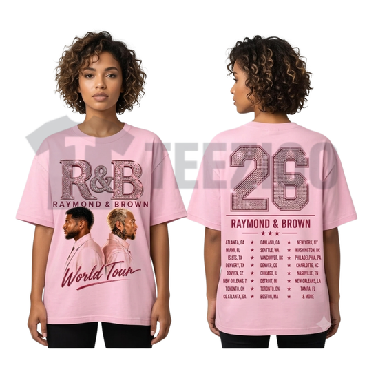 Front view of Raymond And Brown World Tour 2026 Premium Cotton Vintage Concert Style T-Shirt - teezioo