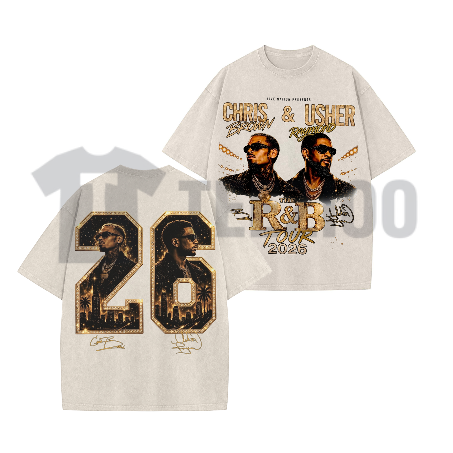 Front view of Raymond & Brown The R&B Tour 2026 V36 Washed Shirt featuring the retro concert graphic - teezioo