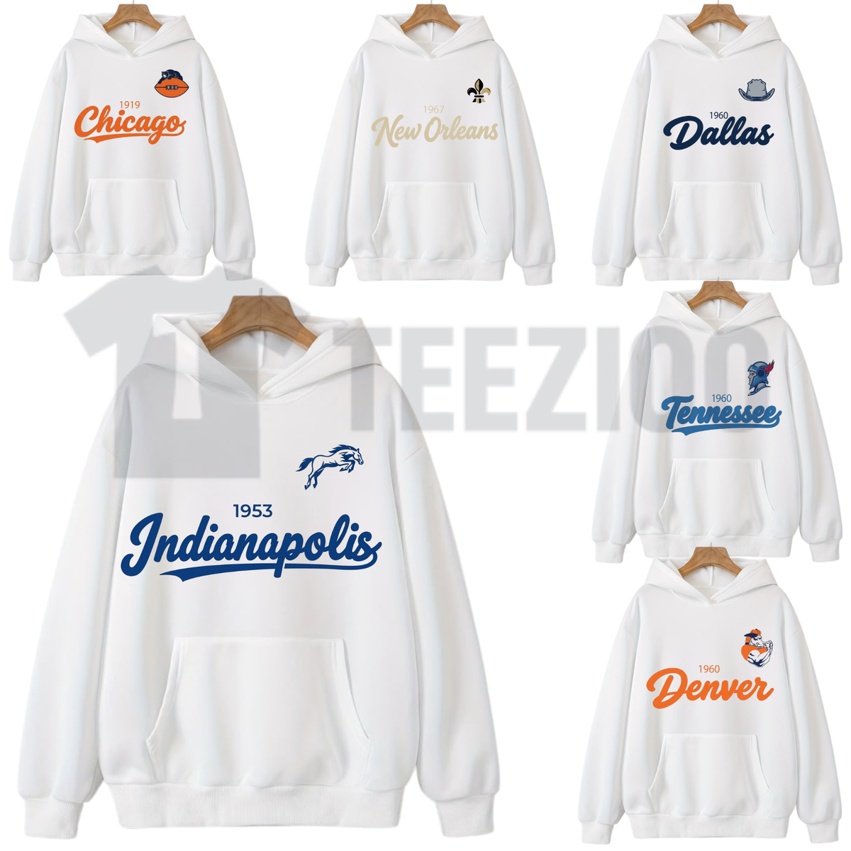 Front view of Retro City Football Hoodie styled in a casual game-day outfit with denim jeans and sneakers - teezioo