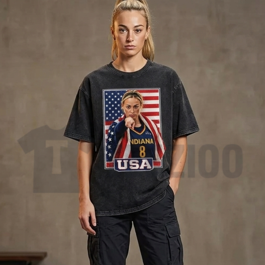 Front view of Sophie Cunningham USA Pride Graphic Washed Tee styled as a modern streetwear top - teezioo
