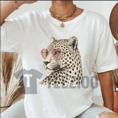 Front view of Vintage Leopard Graphic T-Shirt styled in a trendy streetwear outfit - teezioo