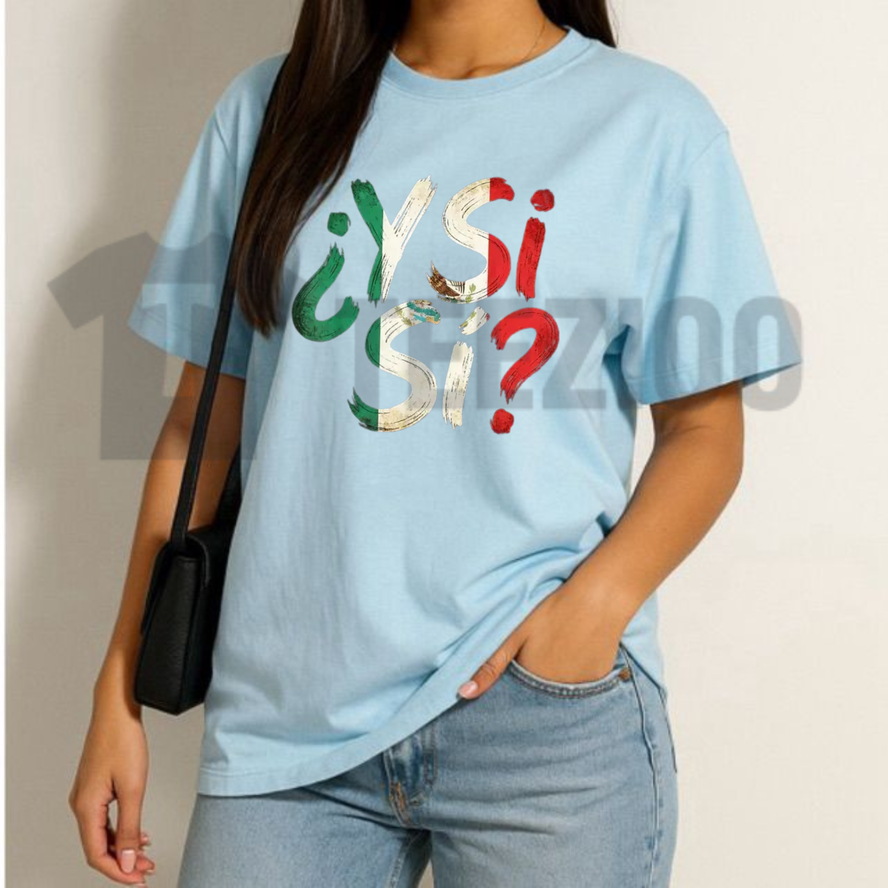 Front view of ¿Y Sí? Mexican Flag Grunge Vintage Graphic T-Shirt - teezioo