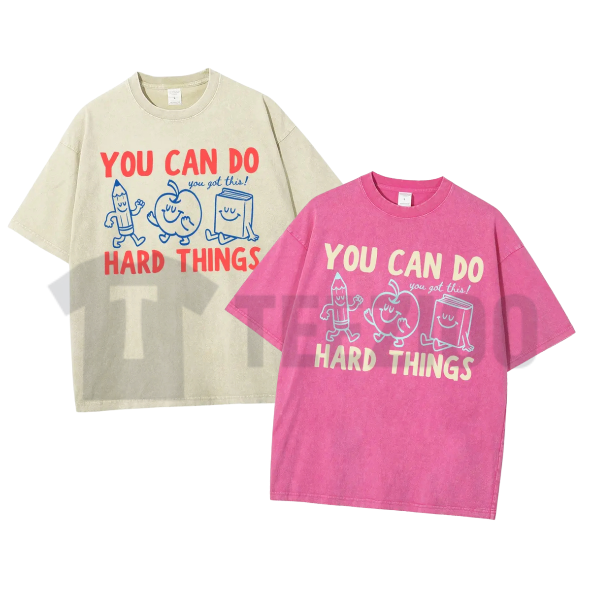 Front view of You Can Do Hard Things Retro Doodles T-Shirt styled in a cute teacher classroom outfit with a cardigan - teezioo