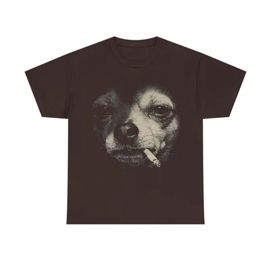 Funny Smoking Dog T-Shirt – Vintage Meme Animal Humor Graphic Tee, Unisex Cotton Shirt - Teezioo
