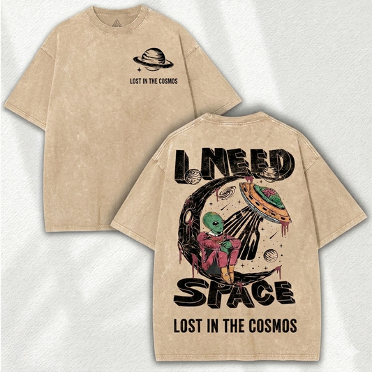 "I Need Space" Sci-Fi Graphic Tee – Modern Distressed Alien Shirt
