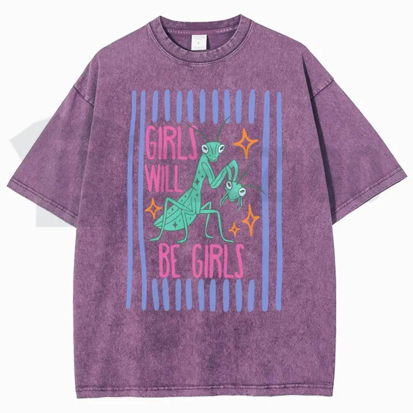 Girls Will Be Girls Mantis T-Shirt – Funny Feminist Insect Vintage Washed Graphic Tee - Teezioo