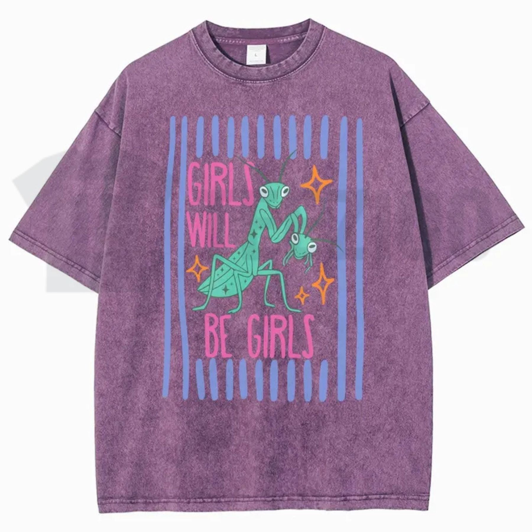 Girls Will Be Girls Mantis T-Shirt – Funny Feminist Insect Vintage Washed Graphic Tee - Teezioo