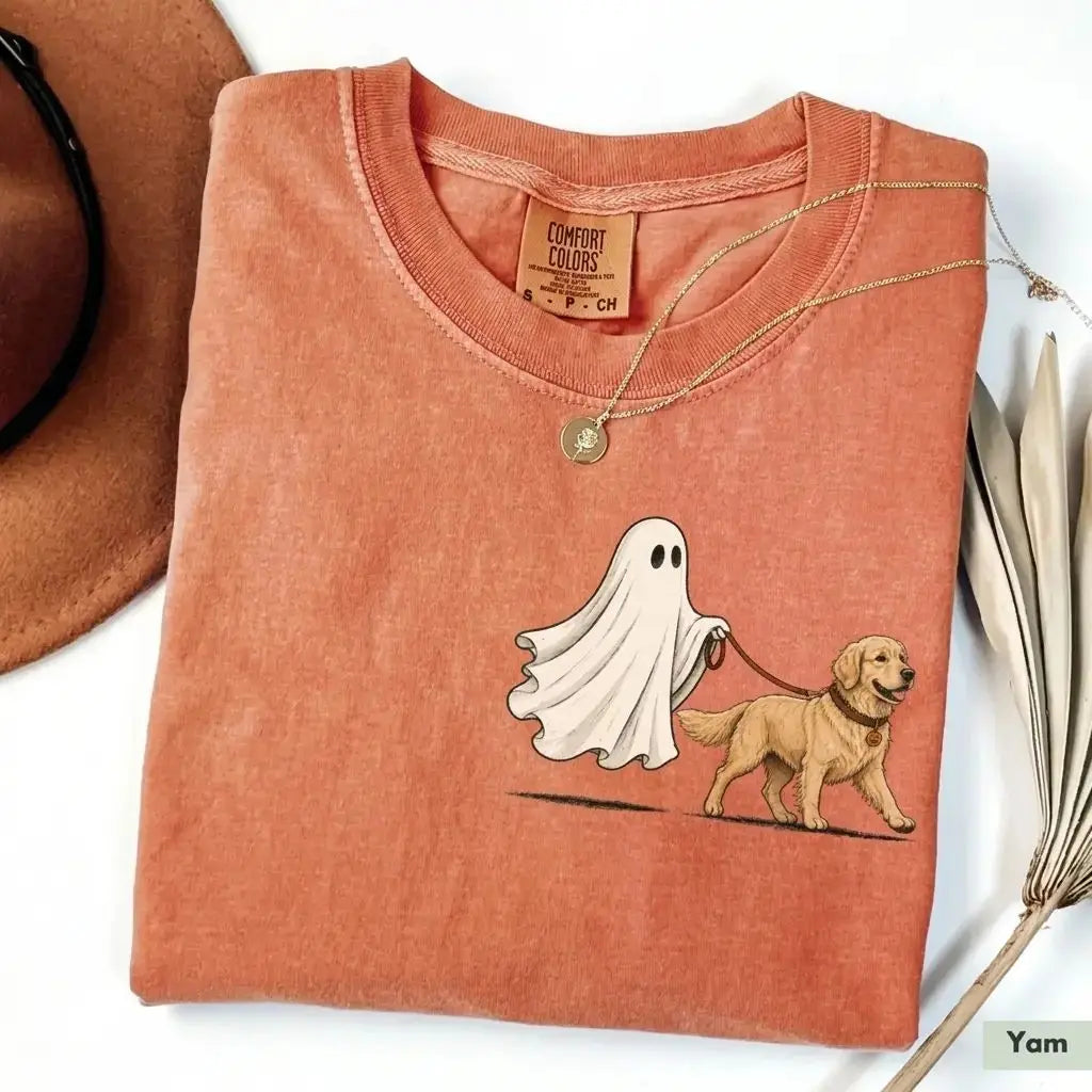 Custom Ghost Walking Dog Comfort Colors Shirt – Cute Halloween Pet Tee