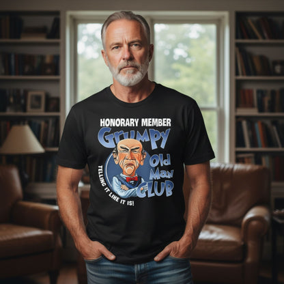 "Grumpy Old Man Club" Honorary Member T-Shirt – Funny Sarcastic Graphic Tee, Premium 100% Cotton Telling It Like It Is Top, Made in USA. - Teezioo