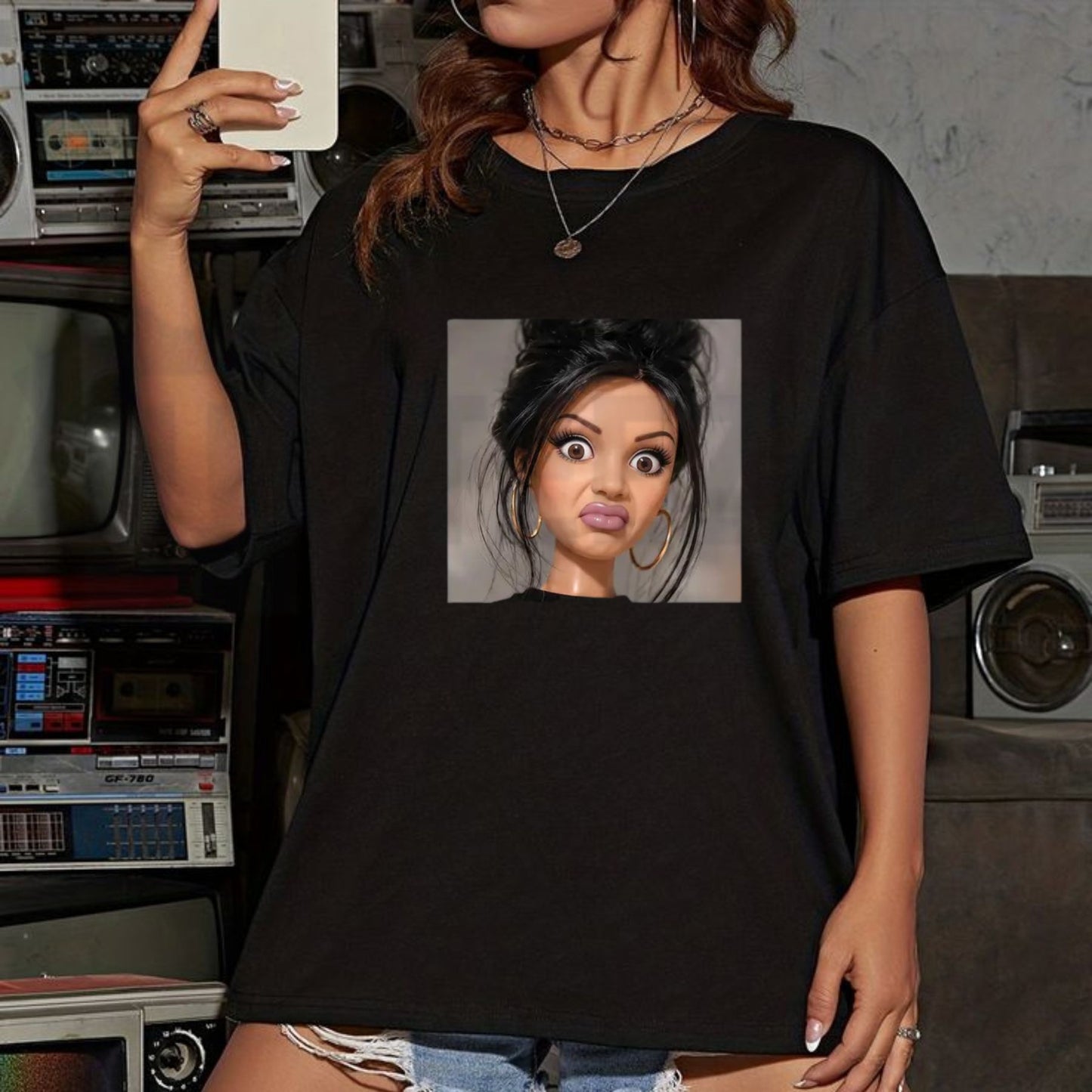 Hilarious Stank Face Doll Graphic Top – Vintage Baggy Streetwear Meme Apparel - Teezioo