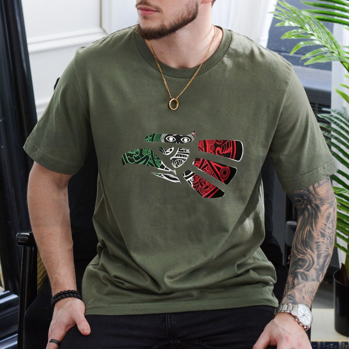 Latino Heritage Mexico Eagle Tribal Art Mexican Flag Tattoo Style T-Shirt.. - Teezioo