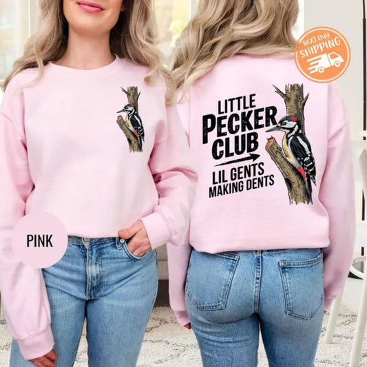 Little Pecker Club Sweatshirt – Lil Gents Making Dents Crewneck, Funny Boy Mom Pullover, Retro Woodpecker Graphic Jumper - Teezioo