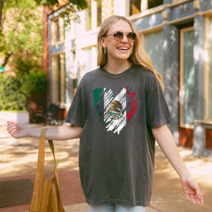 Mexico City Mexican Flag Heart Patriotic CDMX Heritage Fan Gift T-Shirt - Teezioo
