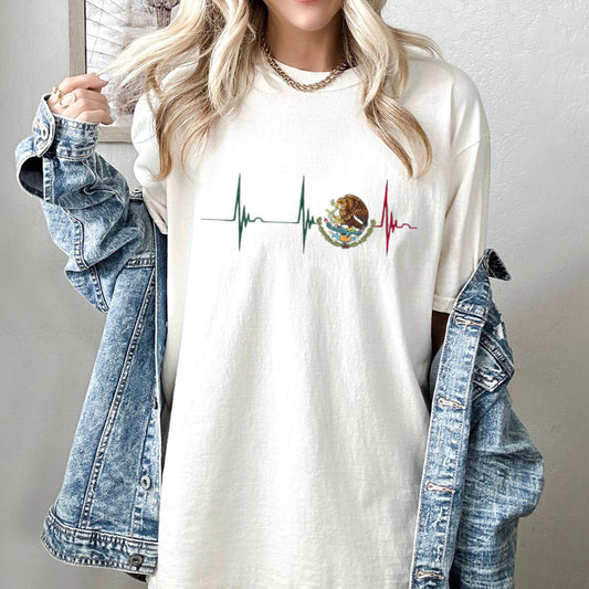 Mexico Heartbeat Heritage T-Shirt – Iconic Mexican Pride Graphic Tee, Premium 100% Cotton Viva Mexico Pulse Top, Made in USA - Teezioo