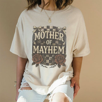 "Mother Of Mayhem" Edgy Mom T-Shirt – Funny Badass Mama Graphic Tee, Premium 100% Cotton Cool Mom Gift Top, Made in USA - Teezioo