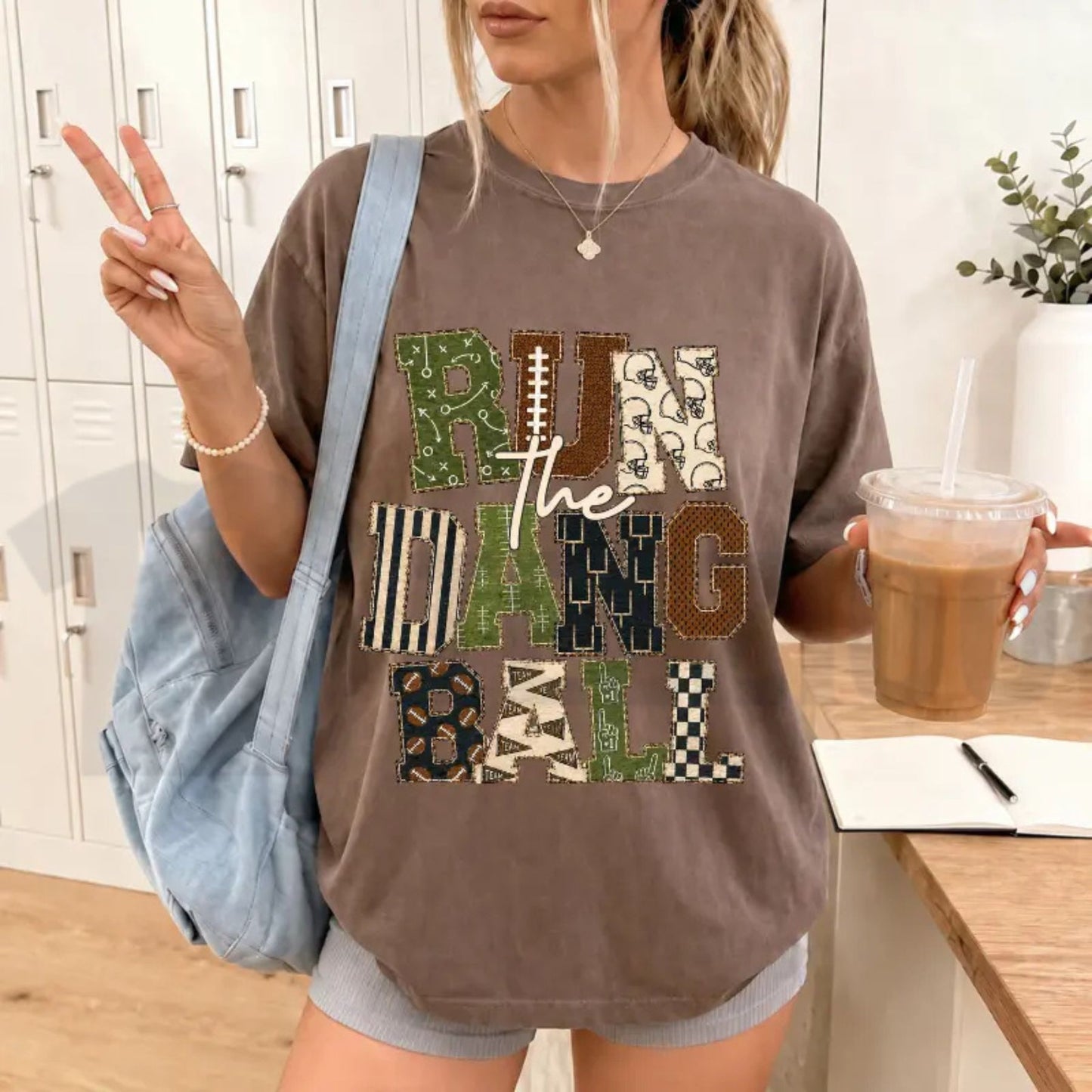 Patchwork Run The Dang Ball Shirt – Leopard Football Mom Retro Game Day Tee - Teezioo