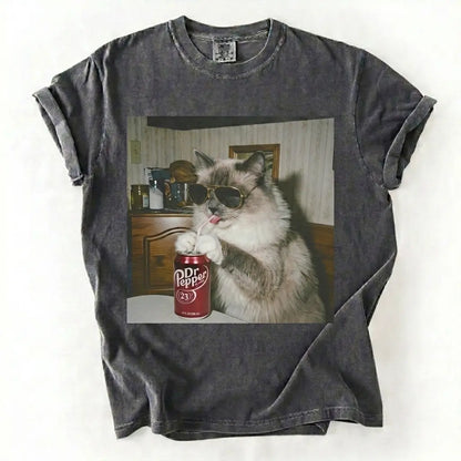 Cat Breeds Drinking Soda Graphic T-Shirt