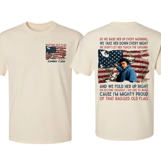 Ragged Old Flag T-Shirt – Vintage Patriotic Country Music Inspired Graphic Tee, Unisex Cotton Shirt - Teezioo