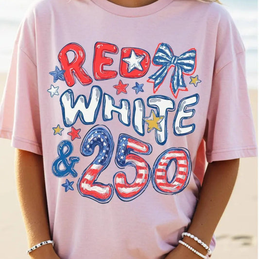 Red White & 250 Patriotic Shirt – Preppy USA Anniversary Graphic Tee, Comfort Colors Vintage Style - Teezioo