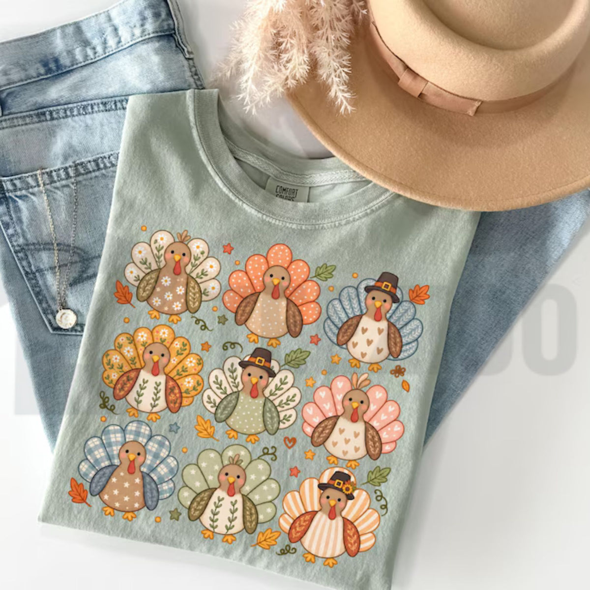 Retro Boho Turkey Preppy Thanksgiving Comfort Colors Shirt - Teezioo