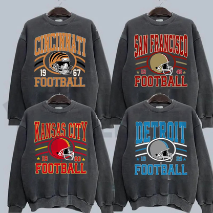 Retro Football Fan Crewneck – Oversized 90s Sports Graphic Pullover - Teezioo