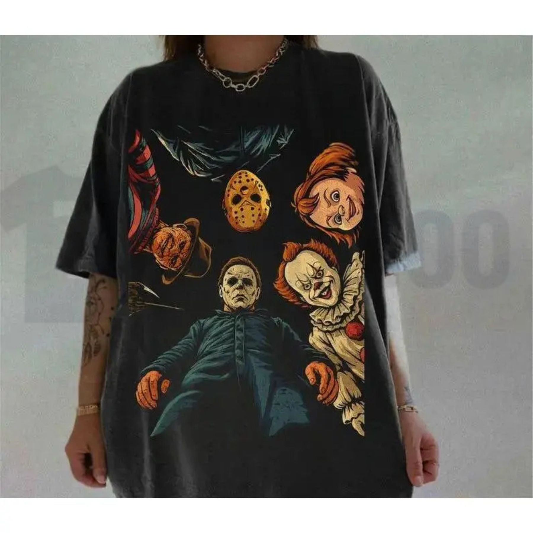 Retro Halloween Characters Tee – Vintage Spooky Season Horror Movie Shirt - Teezioo