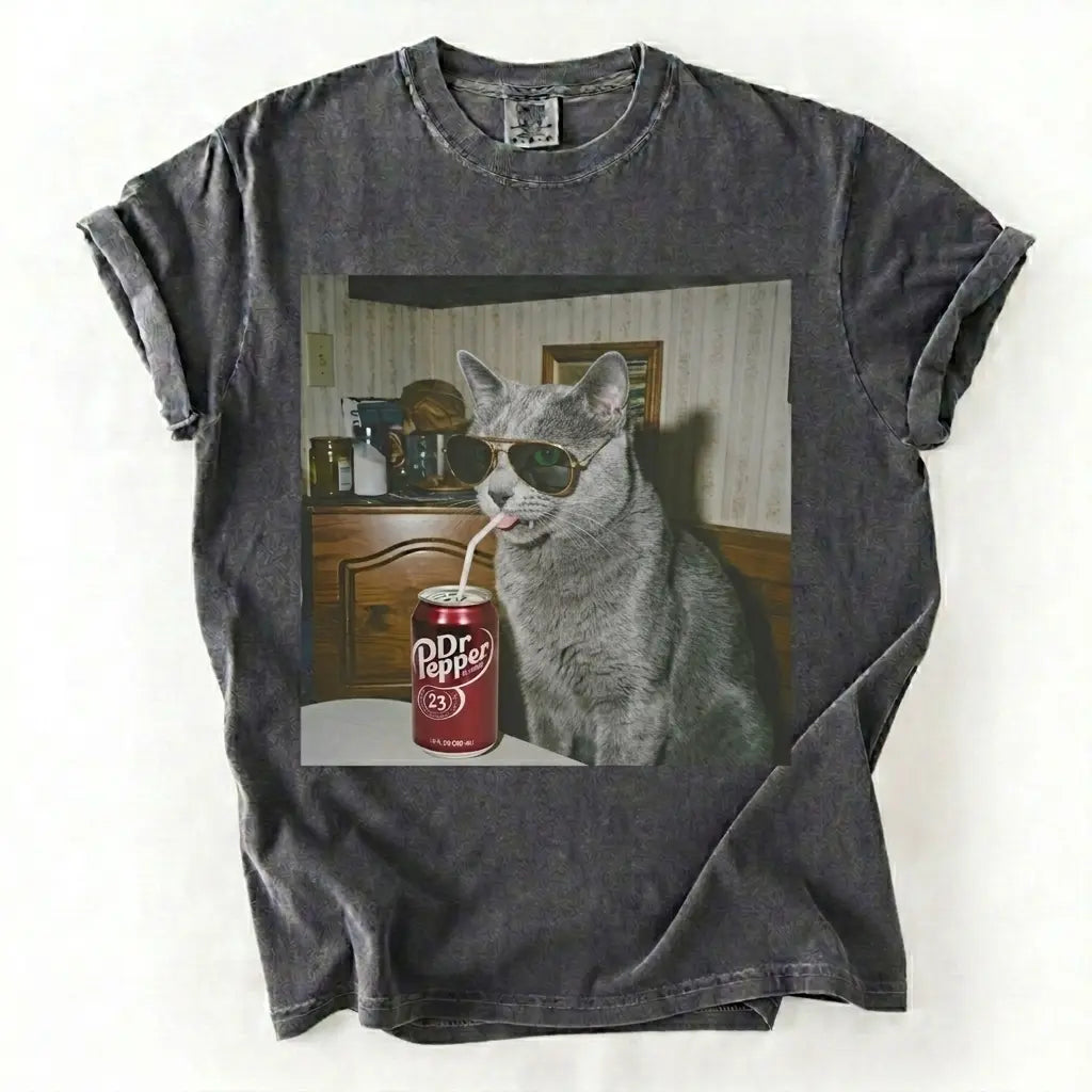 Cat Breeds Drinking Soda Graphic T-Shirt