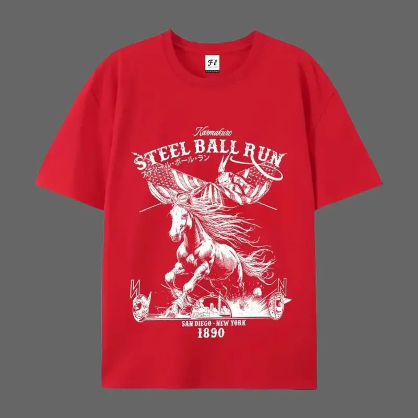 "SBR" Horse Racing American Flag T-Shirt – Retro Western Anime Style Graphic Tee, Unisex Cotton Shirt - Teezioo