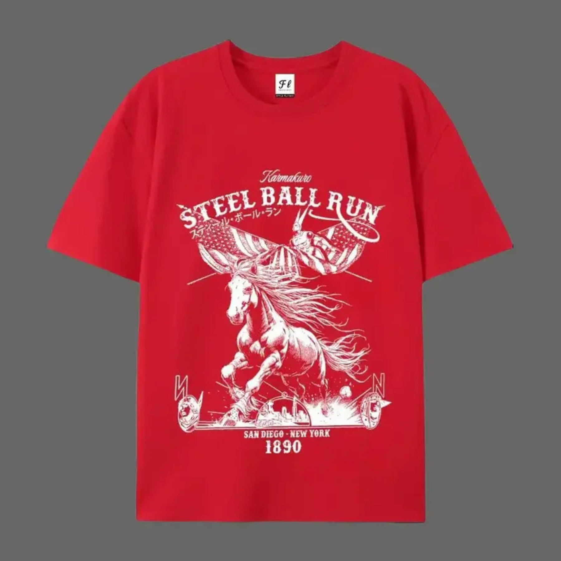 "SBR" Horse Racing American Flag T-Shirt – Retro Western Anime Style Graphic Tee, Unisex Cotton Shirt - Teezioo